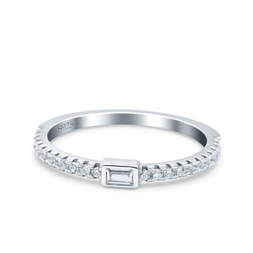 Half Eternity Baguette Ring Engagement Band Round Pave Simulated CZ 925 Sterling Silver (3mm)